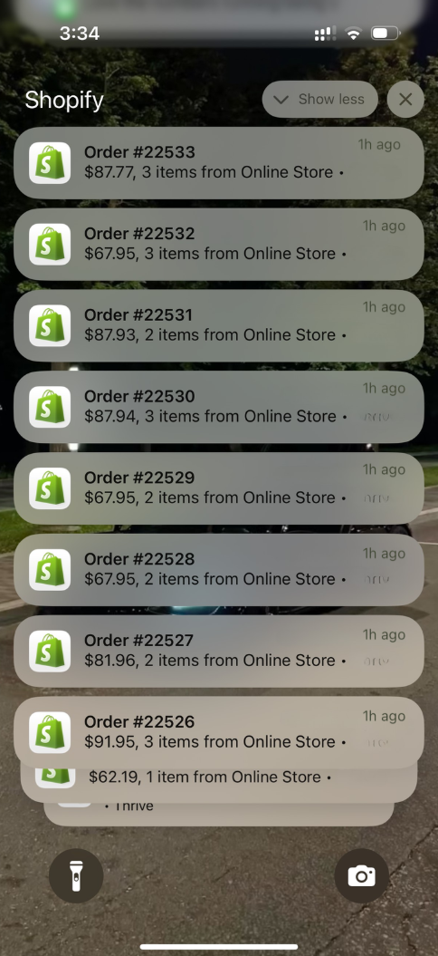 Shopify sales notifications